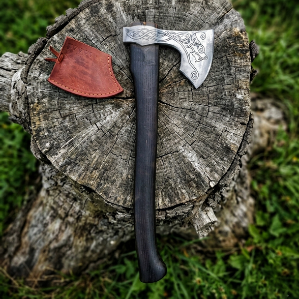 Ancient Fenrir Wolf Viking Axe - Black Handle Hand Forged Hatchet