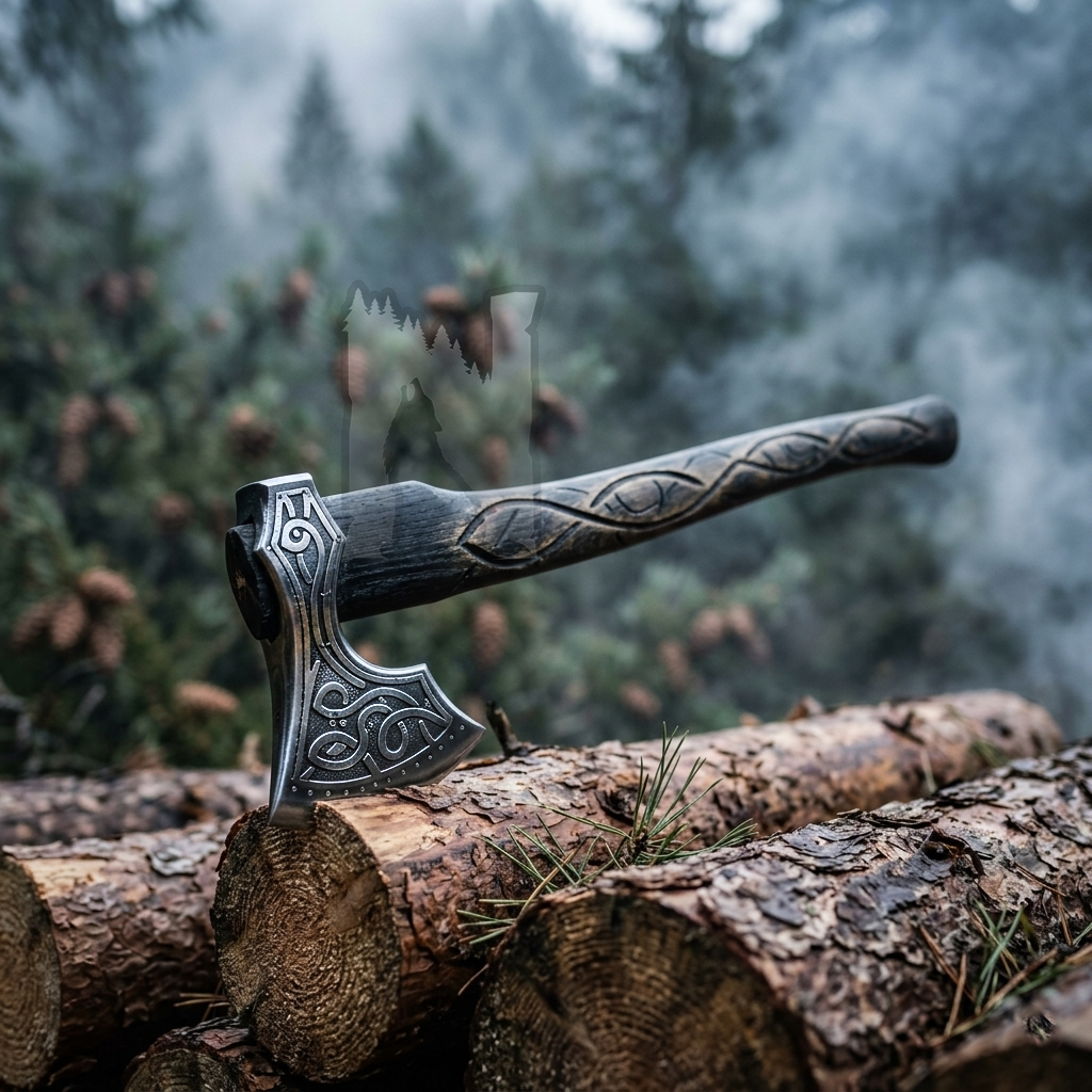 Hand-Forged Ancient Viking Knot Axe - Celtic Norse Bearded Axe