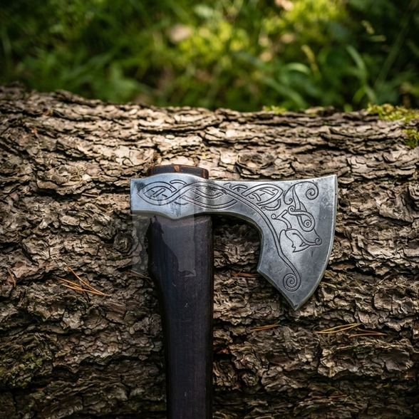 Ancient Fenrir Wolf Viking Axe - Black Handle Hand Forged Hatchet