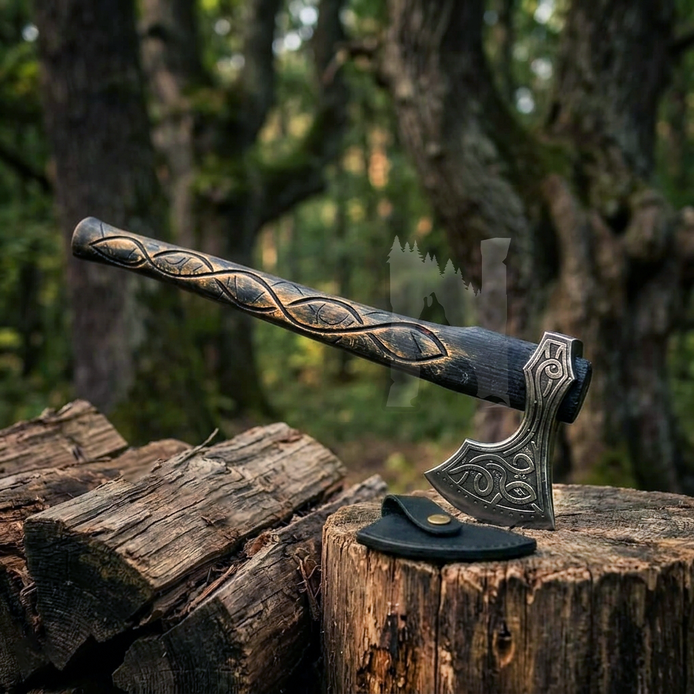 Hand-Forged Ancient Viking Knot Axe - Celtic Norse Bearded Axe