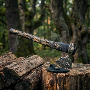 Hand-Forged Ancient Viking Knot Axe - Celtic Norse Bearded Axe