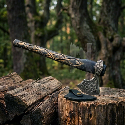 Hand-Forged Ancient Viking Knot Axe - Celtic Norse Bearded Axe