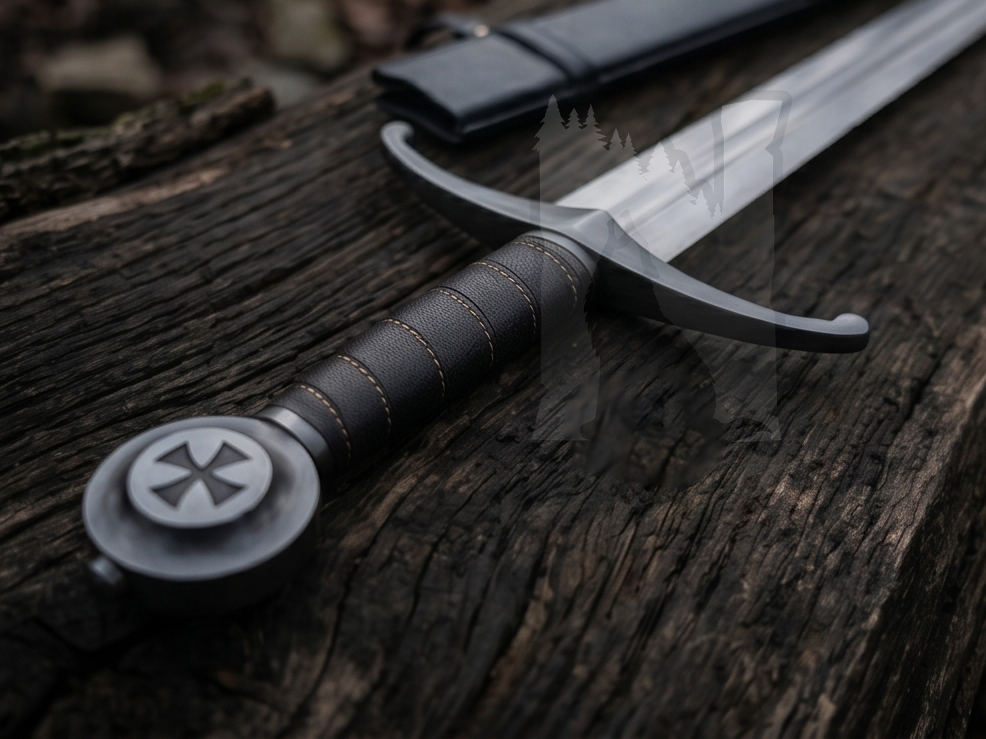 Custom Handmade Acid Washed Templar Cross Sword Replica