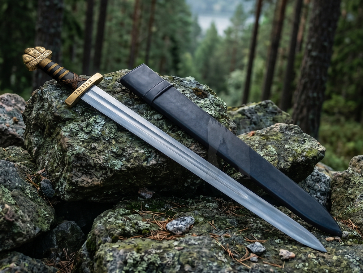 Handmade Viking Brass Pommel Sword - Authentic Replica with Scabbard