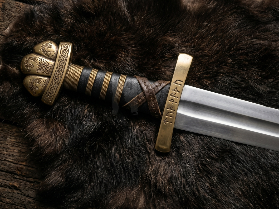 Handmade Viking Brass Pommel Sword - Authentic Replica with Scabbard
