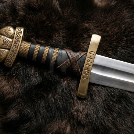 Handmade Viking Brass Pommel Sword - Authentic Replica with Scabbard