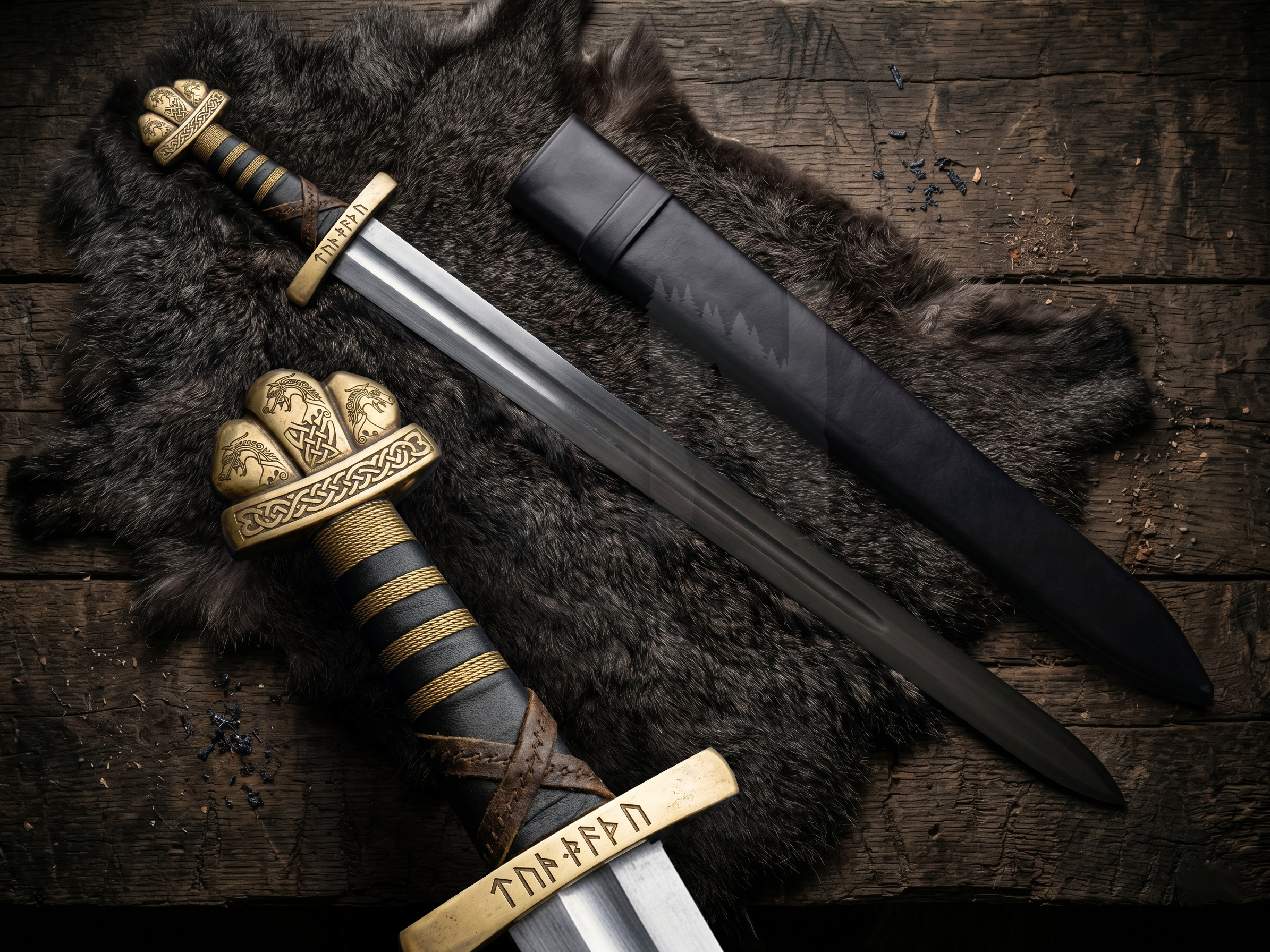 Handmade Viking Brass Pommel Sword - Authentic Replica with Scabbard