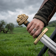 Handmade Viking Brass Pommel Sword - Authentic Replica with Scabbard