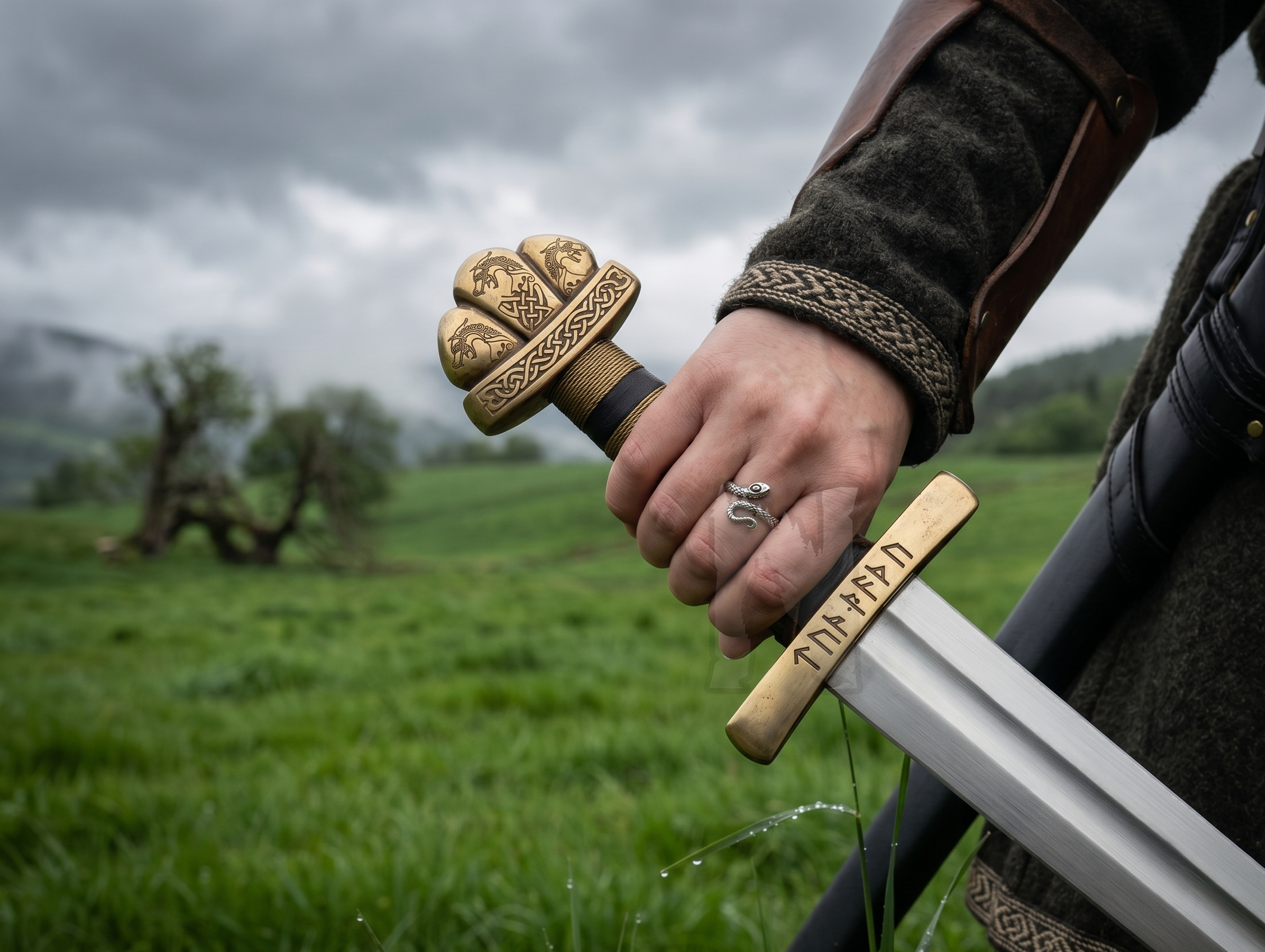 Handmade Viking Brass Pommel Sword - Authentic Replica with Scabbard