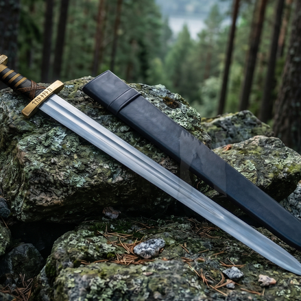 Handmade Viking Brass Pommel Sword - Authentic Replica with Scabbard