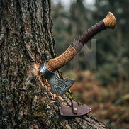 Hand-Forged Fenrir Wolf Axe - Engraved Ash Handle & Leather Cover