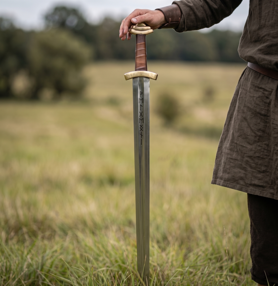 11th Century Viking Sword - Hand Forged BLade with Runes and Brass Handle