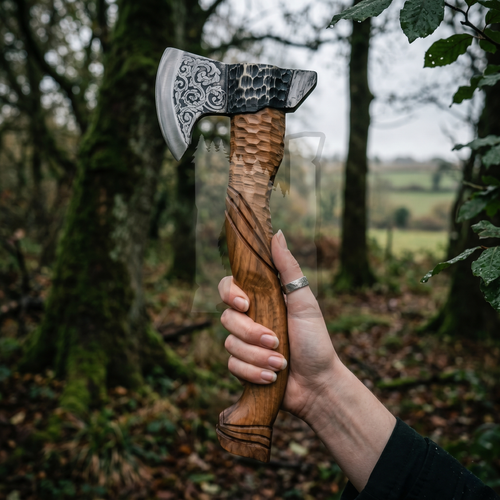 Hand-Forged Medieval Axe - Carbon Steel Axe & Leather Sheath