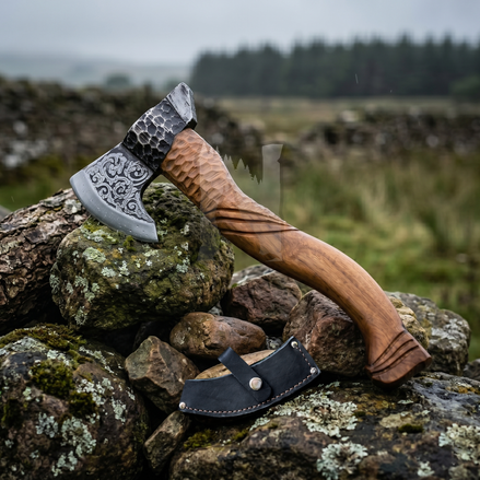 Hand-Forged Medieval Axe - Carbon Steel Axe & Leather Sheath