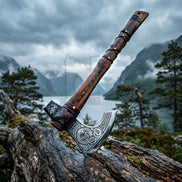 Ouroboros Forged Viking Axe - Custom Nordic Bearded Axe & Leather Cover