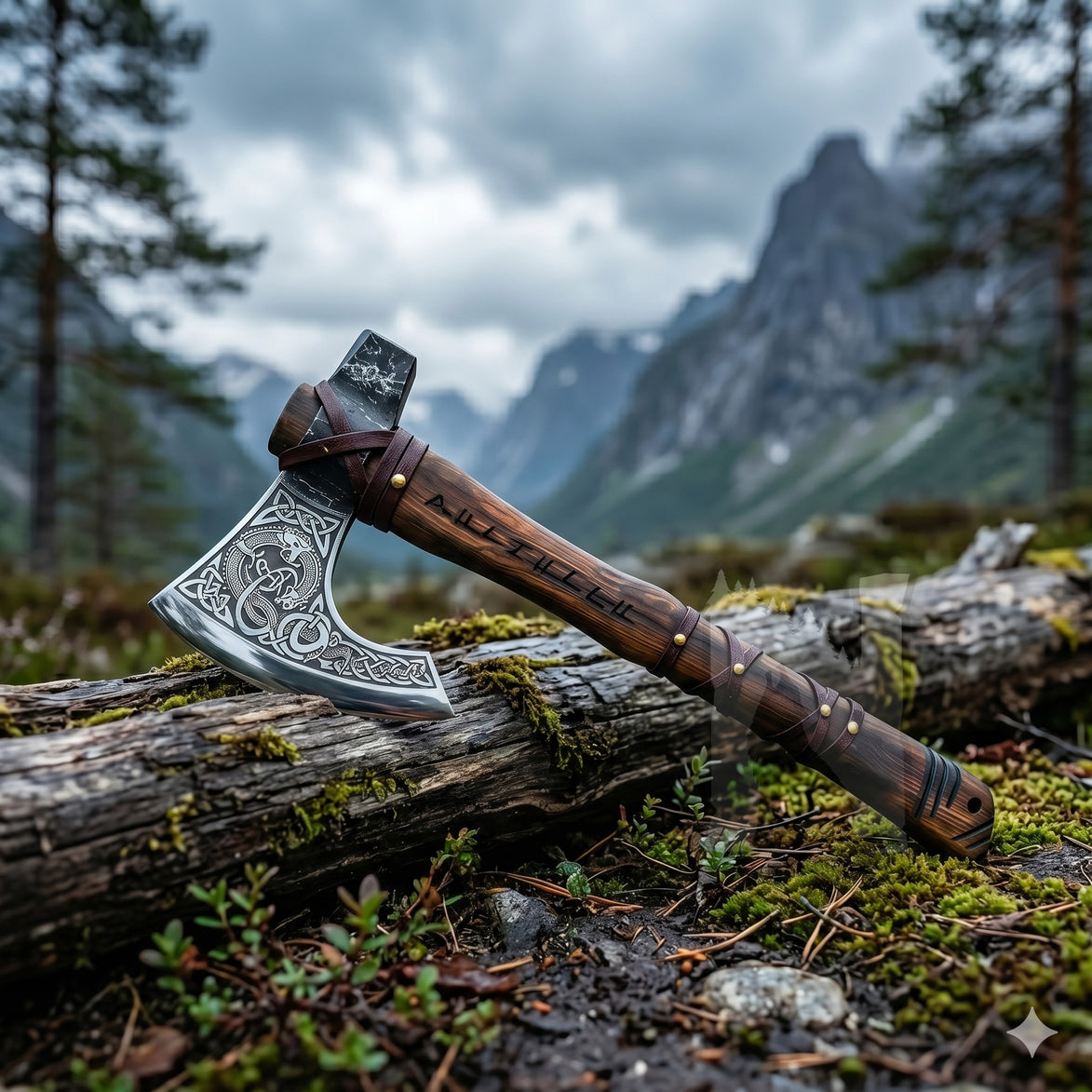 Ouroboros Forged Viking Axe - Custom Nordic Bearded Axe & Leather Cover