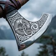 Ouroboros Forged Viking Axe - Custom Nordic Bearded Axe & Leather Cover