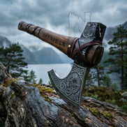 Ouroboros Forged Viking Axe - Custom Nordic Bearded Axe & Leather Cover
