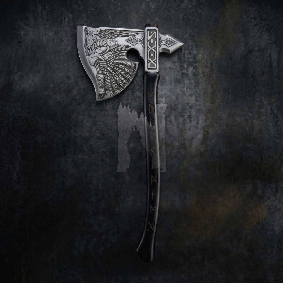 Hand-Forged Odin’s Judgement Axe with Norse Engraved Rune Handle