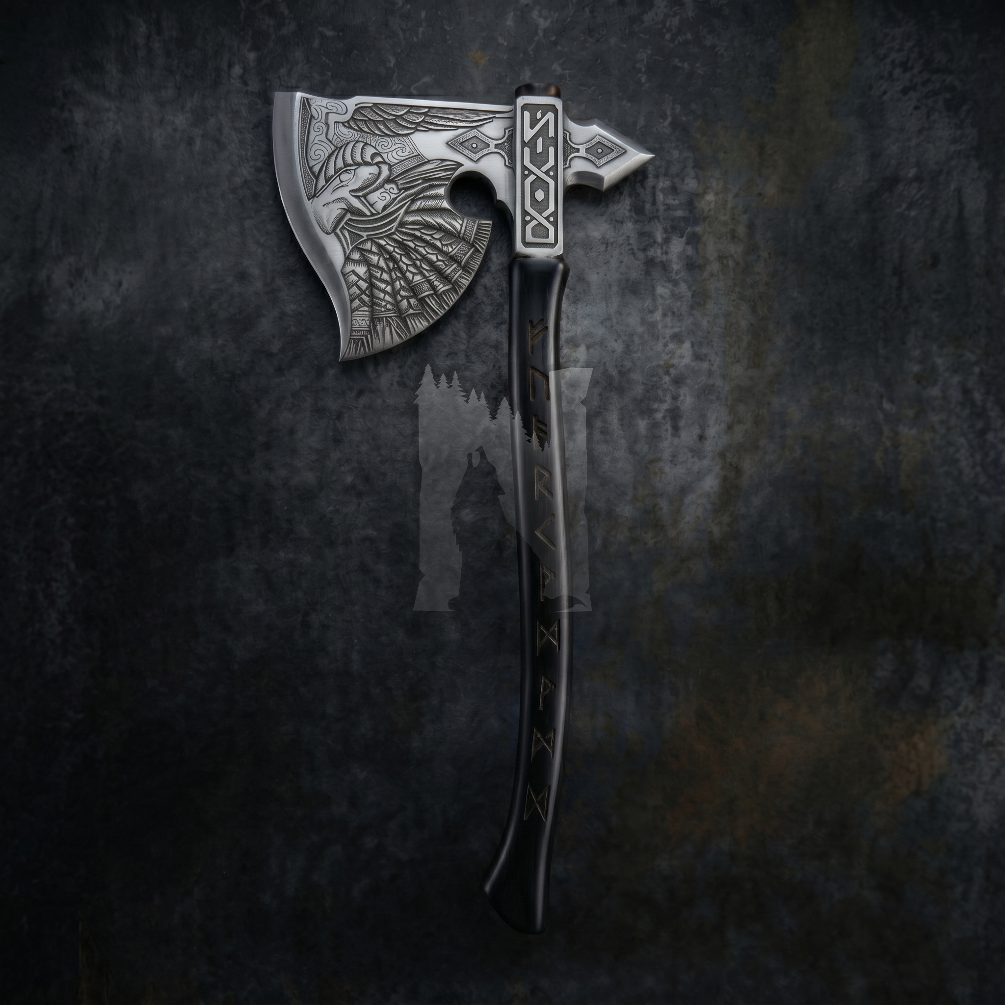 Hand-Forged Odin’s Judgement Axe with Norse Engraved Rune Handle