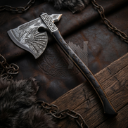 Hand-Forged Odin’s Judgement Axe with Norse Engraved Rune Handle