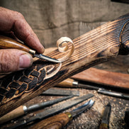 Handmade Odin Raven Etched Viking Axe | Slavic Sun Carved Wooden Handle