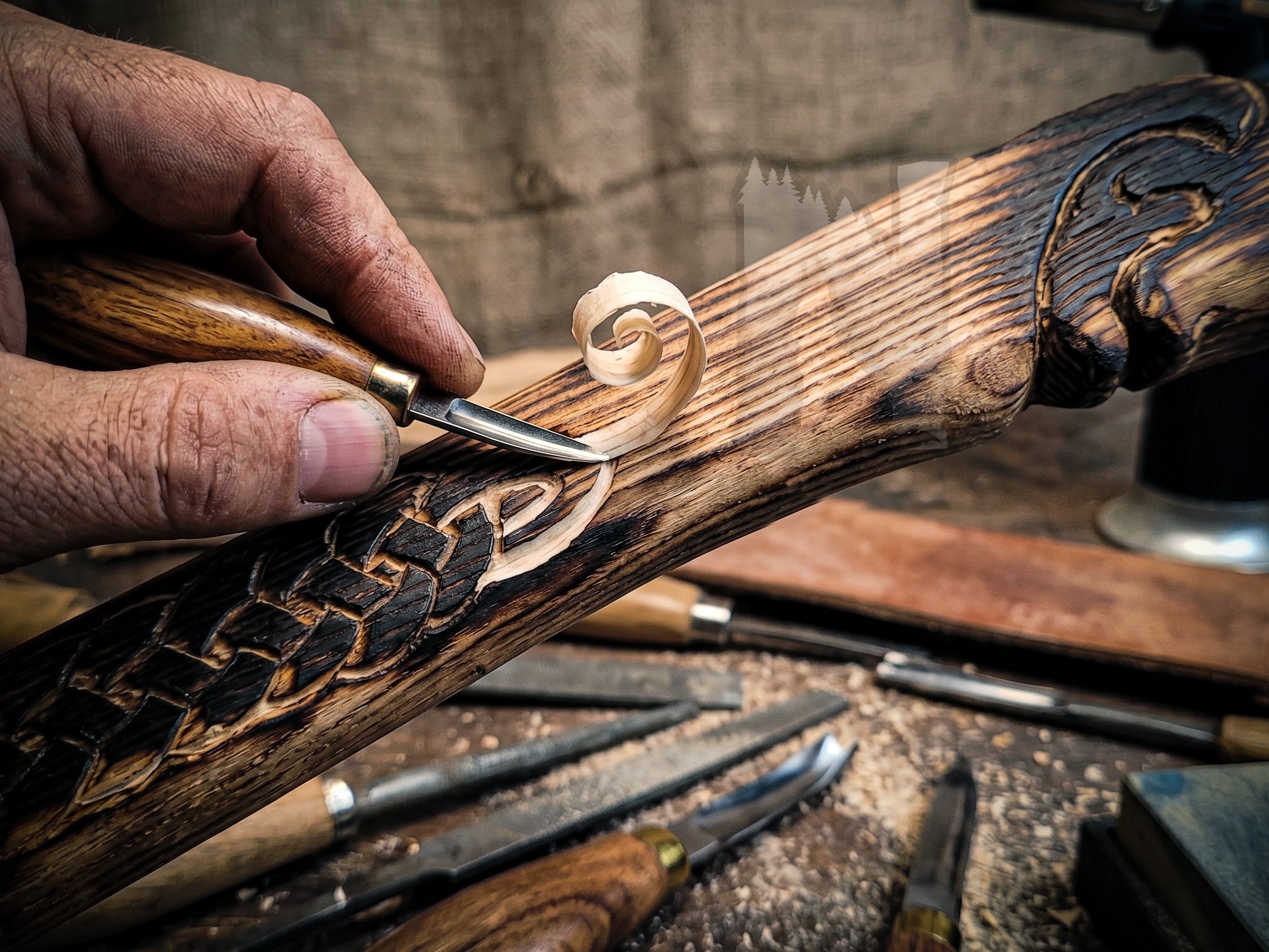 Handmade Odin Raven Etched Viking Axe | Slavic Sun Carved Wooden Handle