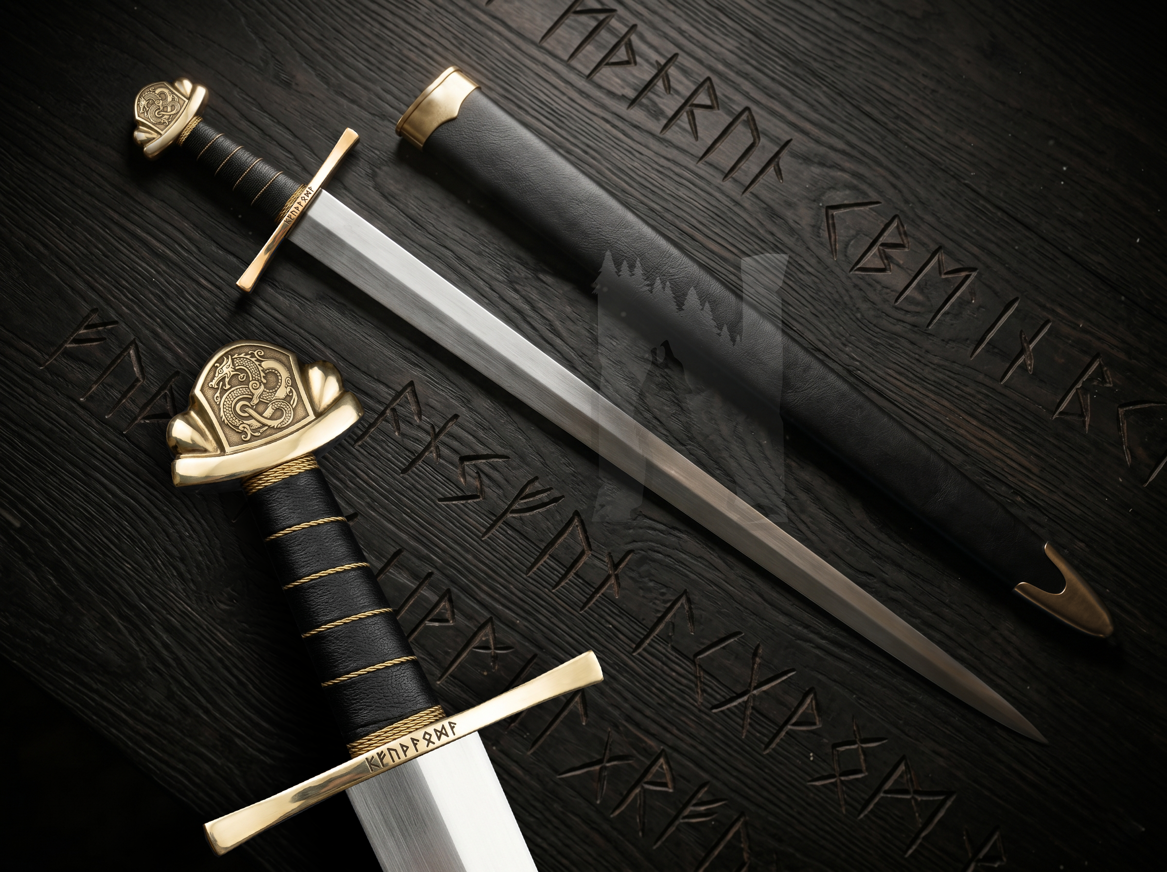 Custom Viking Dragon Sword - Handmade Forged Steel & Scabbard