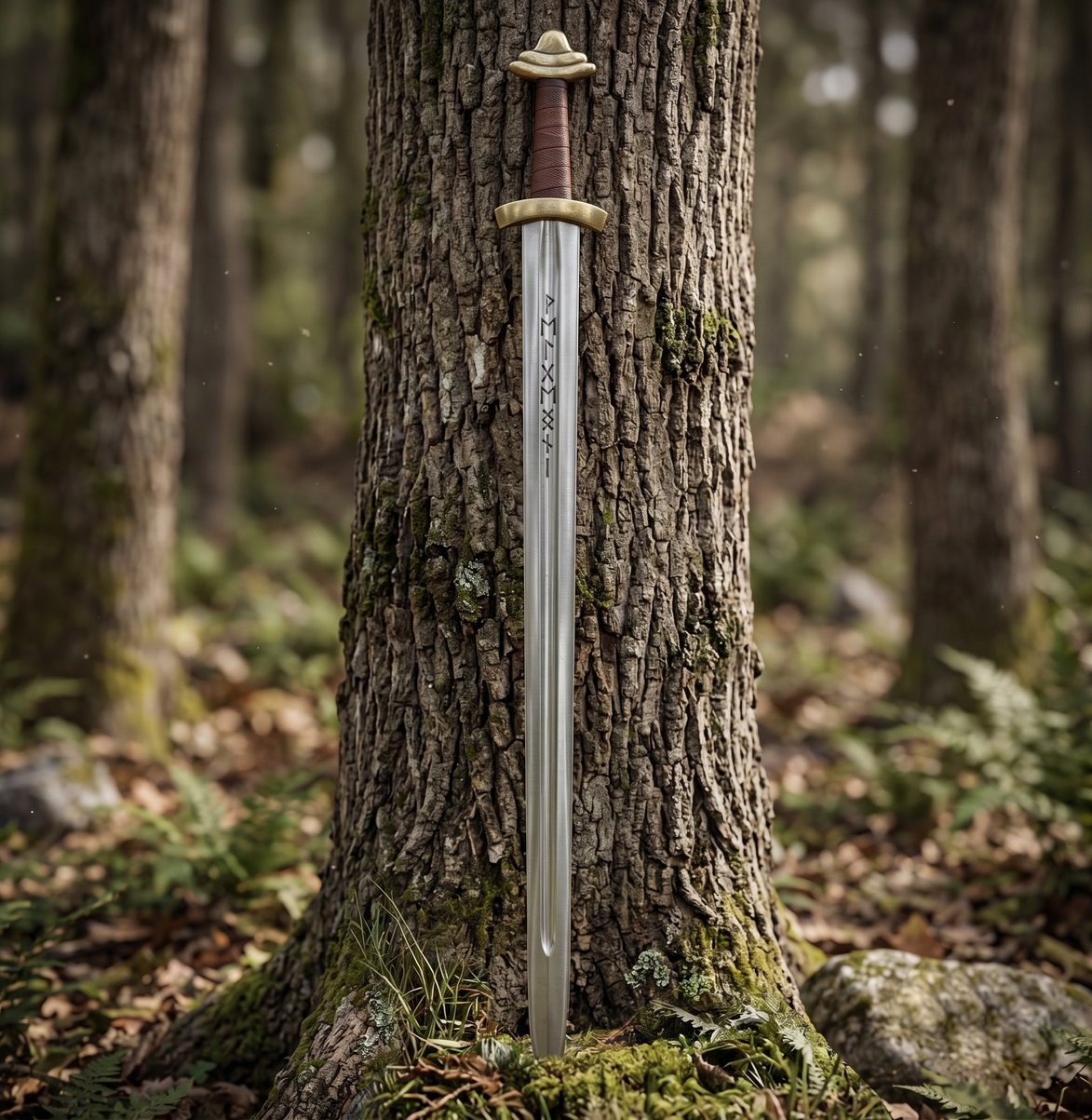 11th Century Viking Sword - Hand Forged BLade with Runes and Brass Handle